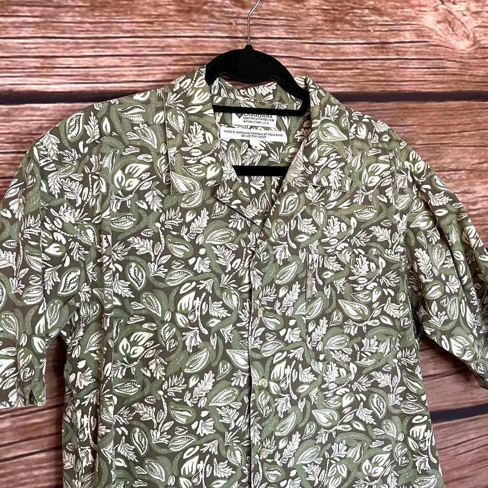 Hawaiian Button Down Shirt M Columbia Short Sleeve Green Leaves Hiking Vacation